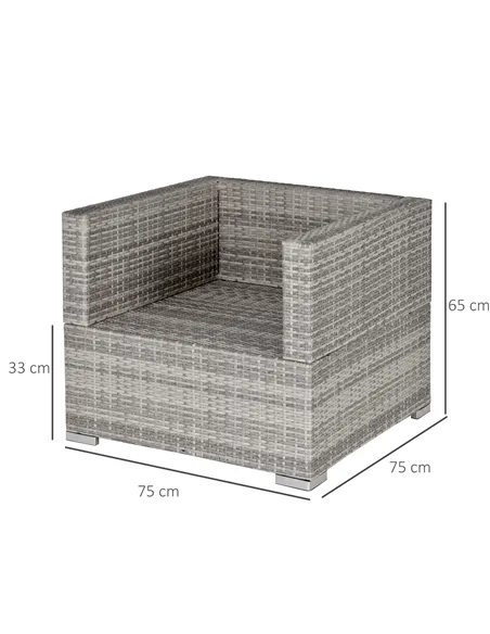 Outsunny Single Seater Rattan Chair Sofa with Padded Cushions, All-Weather PE Wicker Weave Garden Armchair with Armrests, Grey