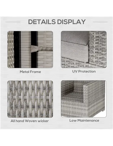 Outsunny Single Seater Rattan Chair Sofa with Padded Cushions, All-Weather PE Wicker Weave Garden Armchair with Armrests, Grey