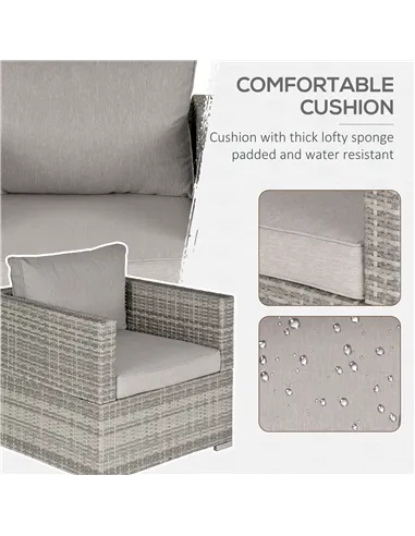 Outsunny Single Seater Rattan Chair Sofa with Padded Cushions, All-Weather PE Wicker Weave Garden Armchair with Armrests, Grey