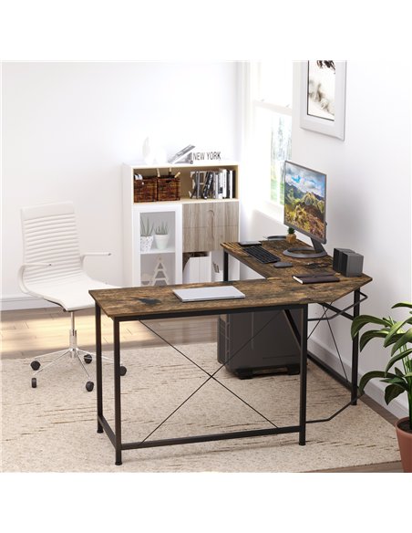 HOMCOM L-Shaped Desk, Gaming Desk, 150 x 150 x 75 cm, Corner Computer Desk for Study, Home Office, Bedroom, Rustic Brown