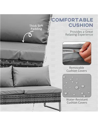 Outsunny 4pc Garden Rattan Wicker Outdoor Furniture Patio Corner Sofa Love Seat and Table Set  with Cushions Side Desk Storage, 