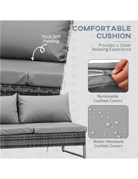 Outsunny 4pc Garden Rattan Wicker Outdoor Furniture Patio Corner Sofa Love Seat and Table Set  with Cushions Side Desk Storage, 