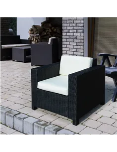 Outsunny Single Seater Rattan Chair Sofa with 10 cm Thick Padded Cushion, All-Weather PE Wicker Weave Garden Armchair with Armre 2