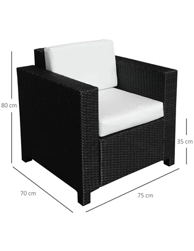 Outsunny Single Seater Rattan Chair Sofa with 10 cm Thick Padded Cushion, All-Weather PE Wicker Weave Garden Armchair with Armre