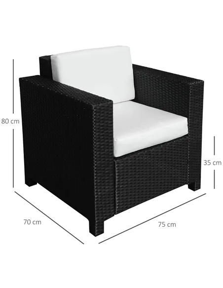 Outsunny Single Seater Rattan Chair Sofa with 10 cm Thick Padded Cushion, All-Weather PE Wicker Weave Garden Armchair with Armre