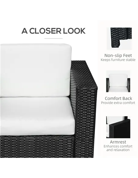 Outsunny Single Seater Rattan Chair Sofa with 10 cm Thick Padded Cushion, All-Weather PE Wicker Weave Garden Armchair with Armre