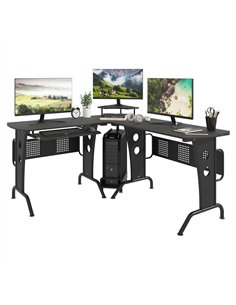 HOMCOM L-Shaped Corner Desk, Gaming Desk with CPU Rack, Keyboard Tray, Space-Saving Computer Desk with Steel Frame for Home Offi