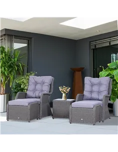 Outsunny 5PCS Deluxe Garden Rattan Furniture Sofa Chair & Stool Table Set  Patio Wicker Weave Furniture Set Aluminium Frame Full 2