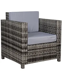 Outsunny Single Seater Rattan Chair Sofa with 10 cm Thick Padded Cushion, All-Weather PE Wicker Weave Garden Armchair with Armre