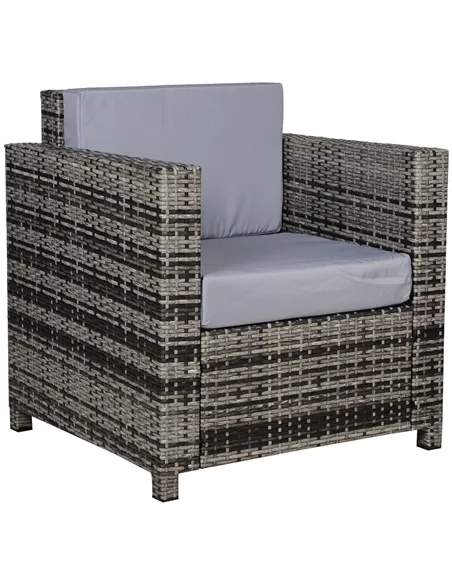 Outsunny Single Seater Rattan Chair Sofa with 10 cm Thick Padded Cushion, All-Weather PE Wicker Weave Garden Armchair with Armre