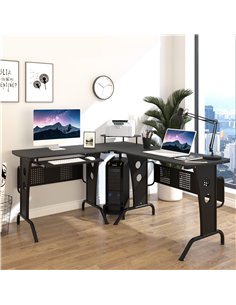 HOMCOM L-Shaped Corner Desk, Gaming Desk with CPU Rack, Keyboard Tray, Space-Saving Computer Desk with Steel Frame for Home Offi 2