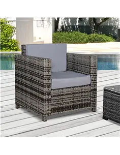 Outsunny Single Seater Rattan Chair Sofa with 10 cm Thick Padded Cushion, All-Weather PE Wicker Weave Garden Armchair with Armre 2