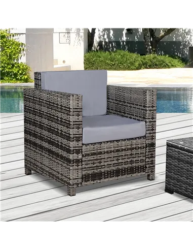 Outsunny Single Seater Rattan Chair Sofa with 10 cm Thick Padded Cushion, All-Weather PE Wicker Weave Garden Armchair with Armre