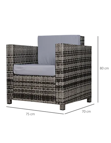 Outsunny Single Seater Rattan Chair Sofa with 10 cm Thick Padded Cushion, All-Weather PE Wicker Weave Garden Armchair with Armre