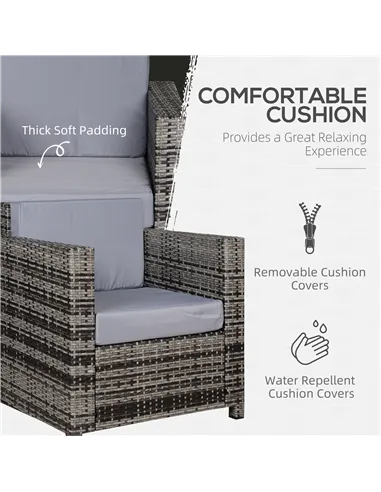 Outsunny Single Seater Rattan Chair Sofa with 10 cm Thick Padded Cushion, All-Weather PE Wicker Weave Garden Armchair with Armre