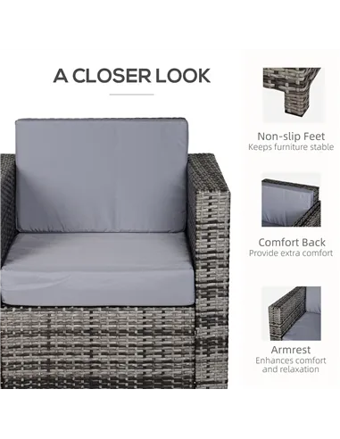 Outsunny Single Seater Rattan Chair Sofa with 10 cm Thick Padded Cushion, All-Weather PE Wicker Weave Garden Armchair with Armre