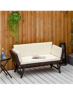Outsunny 2-Seater 2-in-1 Rattan Convertible Sofa Daybed Brown 2