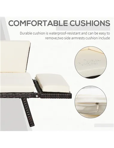 Outsunny 2-Seater 2-in-1 Rattan Convertible Sofa Daybed Brown