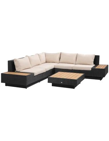Outsunny 4 PCs Rattan Garden Furniture Outdoor Sectional Corner Sofa and Coffee Table Set  Conservatory Wicker Weave Furniture w