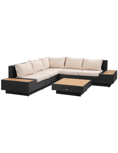 Outsunny 4 PCs Rattan Garden Furniture Outdoor Sectional Corner Sofa and Coffee Table Set  Conservatory Wicker Weave Furniture w