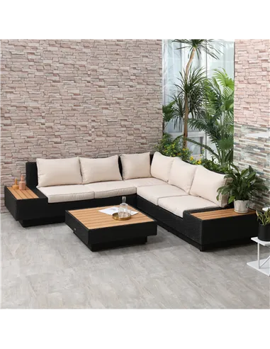 Outsunny 4 PCs Rattan Garden Furniture Outdoor Sectional Corner Sofa and Coffee Table Set  Conservatory Wicker Weave Furniture w