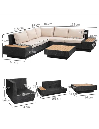 Outsunny 4 PCs Rattan Garden Furniture Outdoor Sectional Corner Sofa and Coffee Table Set  Conservatory Wicker Weave Furniture w