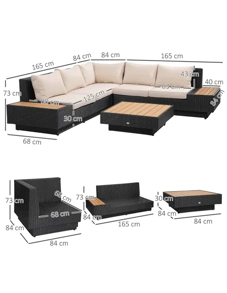 Outsunny 4 PCs Rattan Garden Furniture Outdoor Sectional Corner Sofa and Coffee Table Set  Conservatory Wicker Weave Furniture w