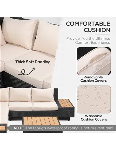 Outsunny 4 PCs Rattan Garden Furniture Outdoor Sectional Corner Sofa and Coffee Table Set  Conservatory Wicker Weave Furniture w