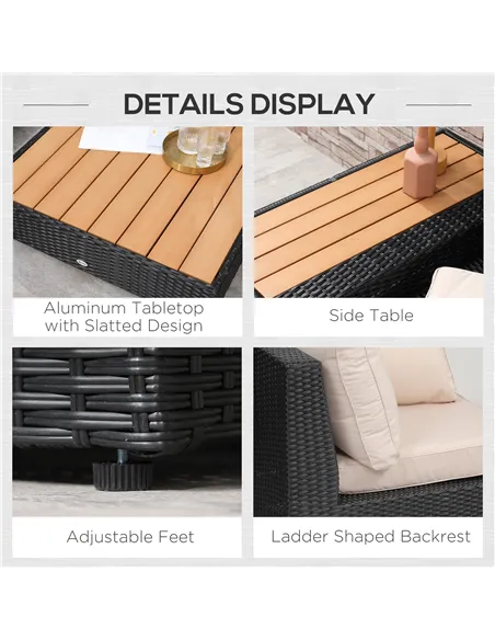 Outsunny 4 PCs Rattan Garden Furniture Outdoor Sectional Corner Sofa and Coffee Table Set  Conservatory Wicker Weave Furniture w