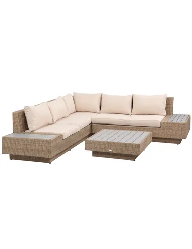 Outsunny 4 Pieces Rattan Garden Furniture Set, Garden Corner Sofa with Side Trays, Wicker Conservatory Furniture Set with Lovese