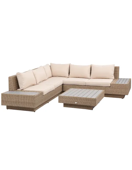Outsunny 4 Pieces Rattan Garden Furniture Set, Garden Corner Sofa with Side Trays, Wicker Conservatory Furniture Set with Lovese