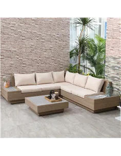 Outsunny 4 Pieces Rattan Garden Furniture Set, Garden Corner Sofa with Side Trays, Wicker Conservatory Furniture Set with Lovese 2