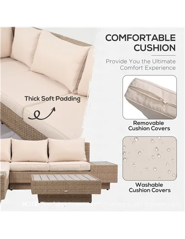 Outsunny 4 Pieces Rattan Garden Furniture Set, Garden Corner Sofa with Side Trays, Wicker Conservatory Furniture Set with Lovese