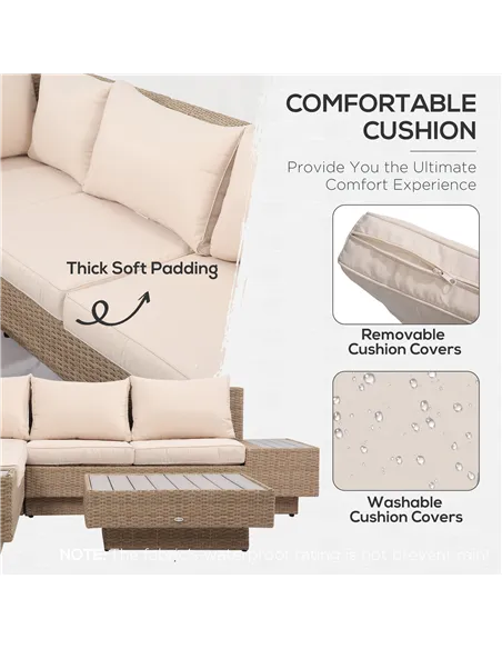 Outsunny 4 Pieces Rattan Garden Furniture Set, Garden Corner Sofa with Side Trays, Wicker Conservatory Furniture Set with Lovese