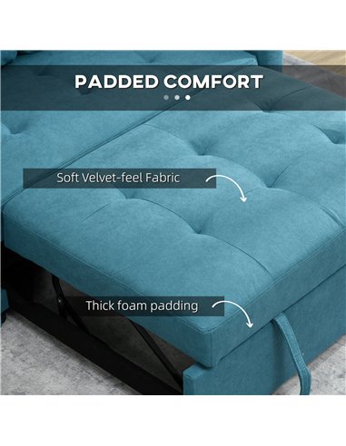 HOMCOM Loveseat Sofa Bed, Convertible Bed Settee with 2 Cushions, Side Pockets for Living Room, Blue