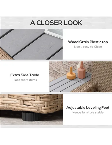 Outsunny 4 Pieces Rattan Garden Furniture Set, Garden Corner Sofa with Side Trays, Wicker Conservatory Furniture Set with Lovese