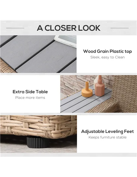 Outsunny 4 Pieces Rattan Garden Furniture Set, Garden Corner Sofa with Side Trays, Wicker Conservatory Furniture Set with Lovese