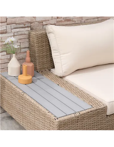 Outsunny 4 Pieces Rattan Garden Furniture Set, Garden Corner Sofa with Side Trays, Wicker Conservatory Furniture Set with Lovese