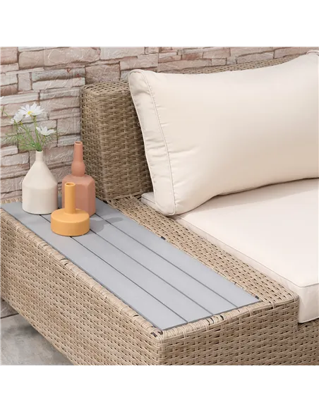 Outsunny 4 Pieces Rattan Garden Furniture Set, Garden Corner Sofa with Side Trays, Wicker Conservatory Furniture Set with Lovese