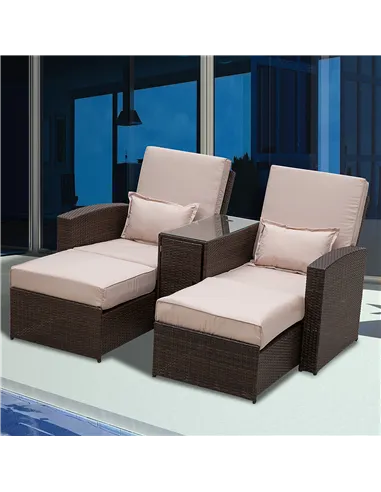 Outsunny 2-Seater Rattan Sofa Lounger Set-Brown