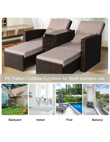 Outsunny 2-Seater Rattan Sofa Lounger Set-Brown