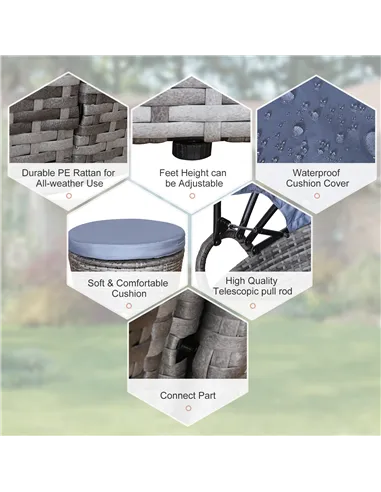 Outsunny PE Rattan Lounge Set, 5 Pieces Patio Conversation Furniture Set, Garden Round Sofa Bed with Cushion and Retractable Can