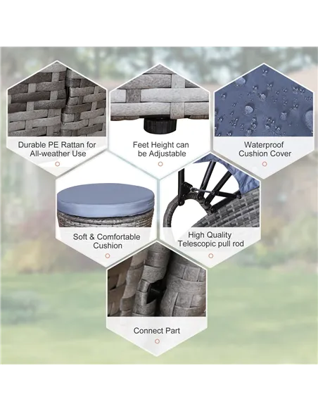 Outsunny PE Rattan Lounge Set, 5 Pieces Patio Conversation Furniture Set, Garden Round Sofa Bed with Cushion and Retractable Can