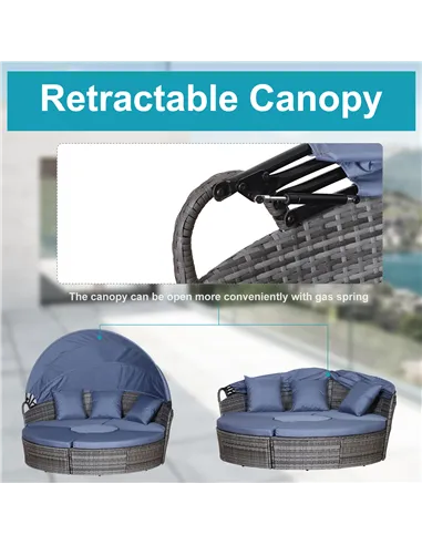 Outsunny PE Rattan Lounge Set, 5 Pieces Patio Conversation Furniture Set, Garden Round Sofa Bed with Cushion and Retractable Can