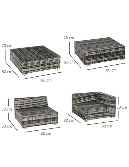 Outsunny 6 PC Rattan Sofa Coffee Table Set Sectional Wicker Weave Furniture for Garden Outdoor Conservatory w/ Pillow Cushion Gr