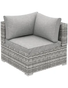 Outsunny Outdoor PE Rattan Corner Sofa, Garden Wicker Furniture Single Sofa Chair w/ Cushions, Light Grey