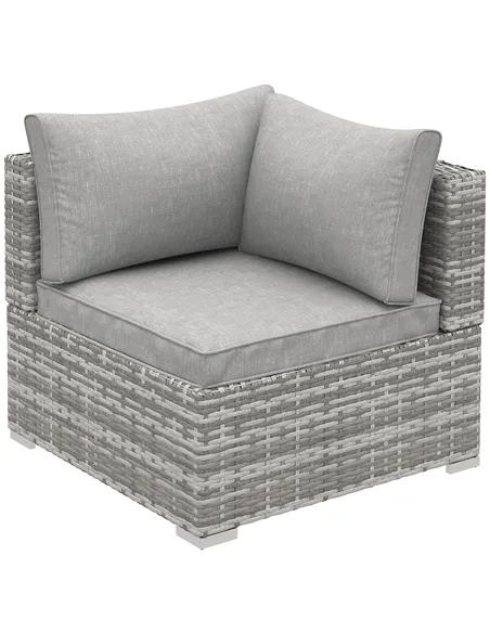 Outsunny Outdoor PE Rattan Corner Sofa, Garden Wicker Furniture Single Sofa Chair w/ Cushions, Light Grey