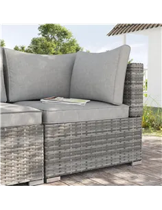 Outsunny Outdoor PE Rattan Corner Sofa, Garden Wicker Furniture Single Sofa Chair w/ Cushions, Light Grey 2