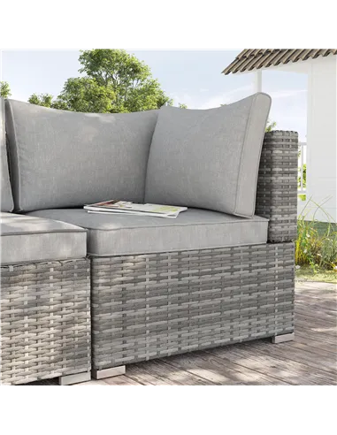 Outsunny Outdoor PE Rattan Corner Sofa, Garden Wicker Furniture Single Sofa Chair w/ Cushions, Light Grey