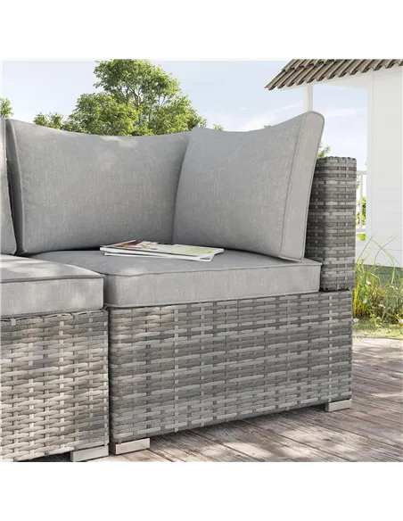 Outsunny Outdoor PE Rattan Corner Sofa, Garden Wicker Furniture Single Sofa Chair w/ Cushions, Light Grey